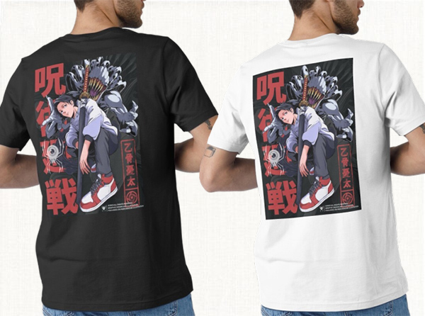 "تيشورتات أنمي جوجوتسو كايسن - تصميم ميغومي باللونين الأسود والأبيض"