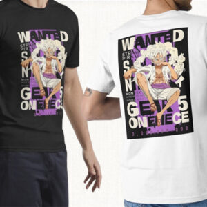 "باقة تيشورتات أنمي ون بيس جير 5 - تيشورتات قطنية أبيض وأسود مع شخصية لوفي"