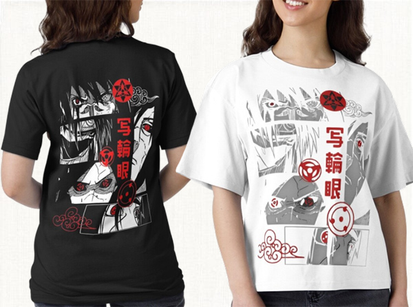 "حزمة تيشورتات قطنية باللونين الأبيض والأسود مع تصميم شارينغان من أنمي ناروتو" - Image 2