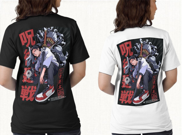 "تيشورتات أنمي جوجوتسو كايسن - تصميم ميغومي باللونين الأسود والأبيض" - Image 2