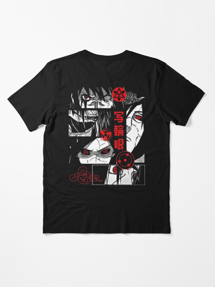 "تيشورت قطن ناعم باللون الأسود مع تصميم شارينغان من أنمي ناروتو" - Image 5