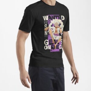 "تيشورت قطن ناعم باللون الأسود مع شخصية لوفي - جير 5 من أنمي ون بيس"
