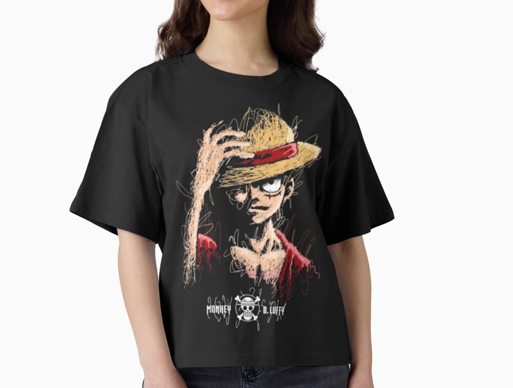 تيشورت لوفي الأسود العصري من قطن 100% لمحبي One Piece - Image 2