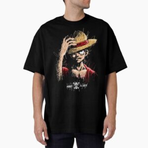 تيشورت لوفي الأسود العصري من قطن 100% لمحبي One Piece