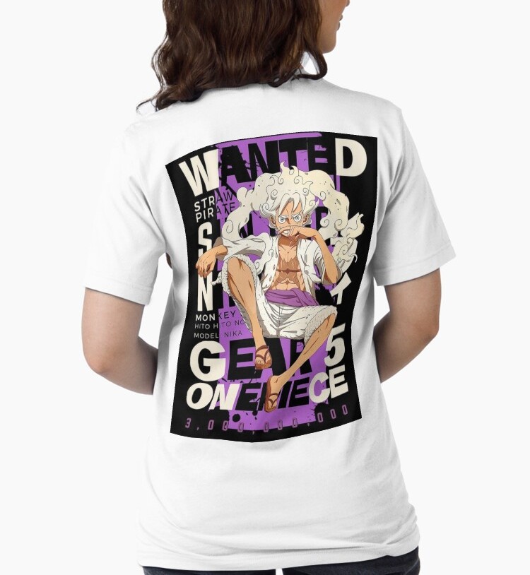 "تيشورت قطن ناعم باللون الأبيض مع شخصية لوفي - جير 5 من أنمي ون بيس" - Image 2