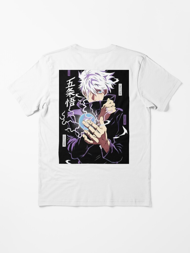 "تيشورت قطن ناعم باللون الأبيض مع شخصية سوجيرو غوجو من أنمي جوجوتسو كايسن" - Image 3