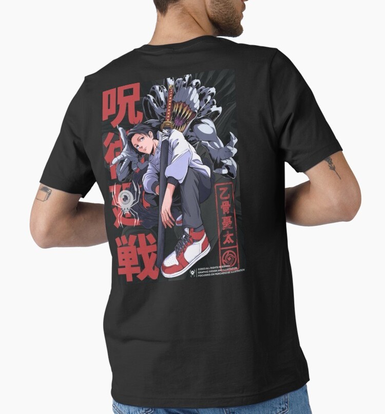 "تيشورت قطن ناعم باللون الأسود مع شخصية ميغومي من أنمي جوجوتسو كايسن"