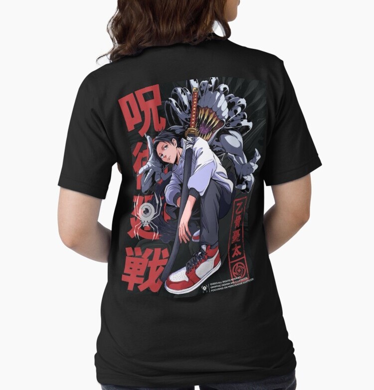 "تيشورت قطن ناعم باللون الأسود مع شخصية ميغومي من أنمي جوجوتسو كايسن" - Image 4