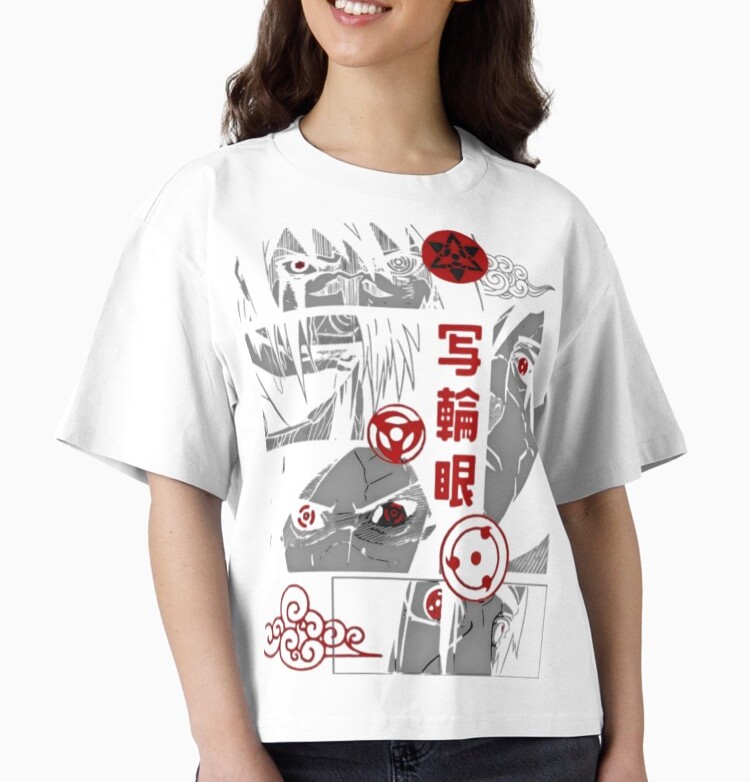 "تيشورت قطن ناعم باللون الأبيض مع تصميم شارينغان من أنمي ناروتو" - Image 5